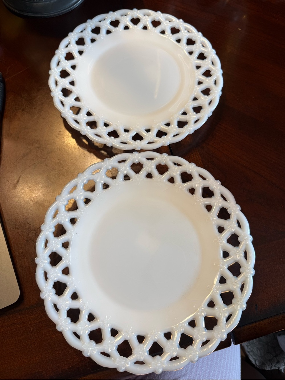 Westmoreland “Forget Me Not” Milk Glass Platters- Lot of 2
